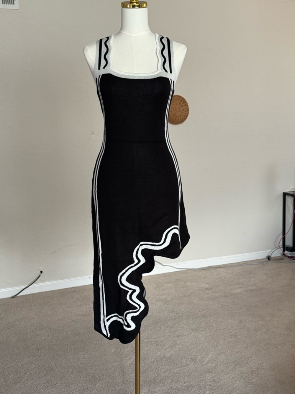 Black & White Asymmetric Knit Tank Dress